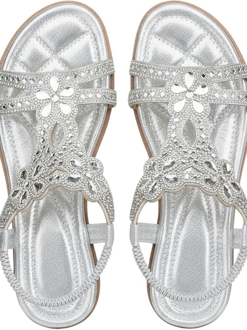 NEW Silver Rhinestone Boho Sandals EU 41 | Women’s US 9.5-10 |  Flat Sandal